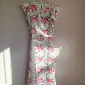 Roolee Pink and White Floral Midi Dress
